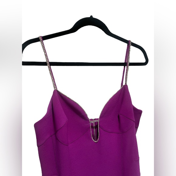 Karen Millen Purple Bodycon diamante trim midi spaghetti strap dress NWT $480 - Picture 7 of 13